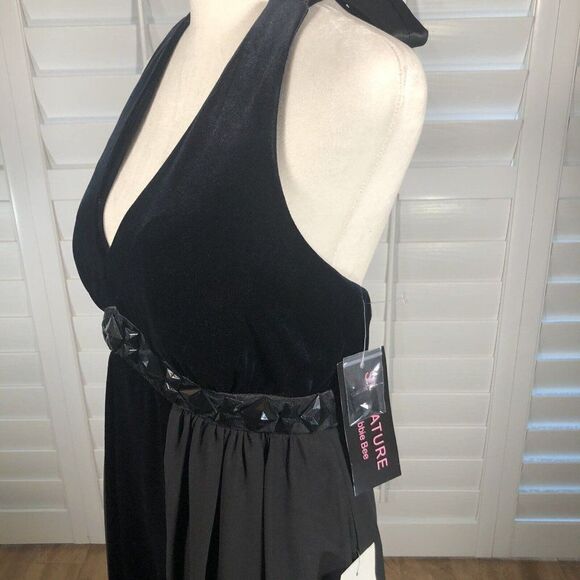 New Signature by Robbie Bee Cocktail Dress 8 Black Halter Velvet Satin Chiffon - Picture 8 of 12